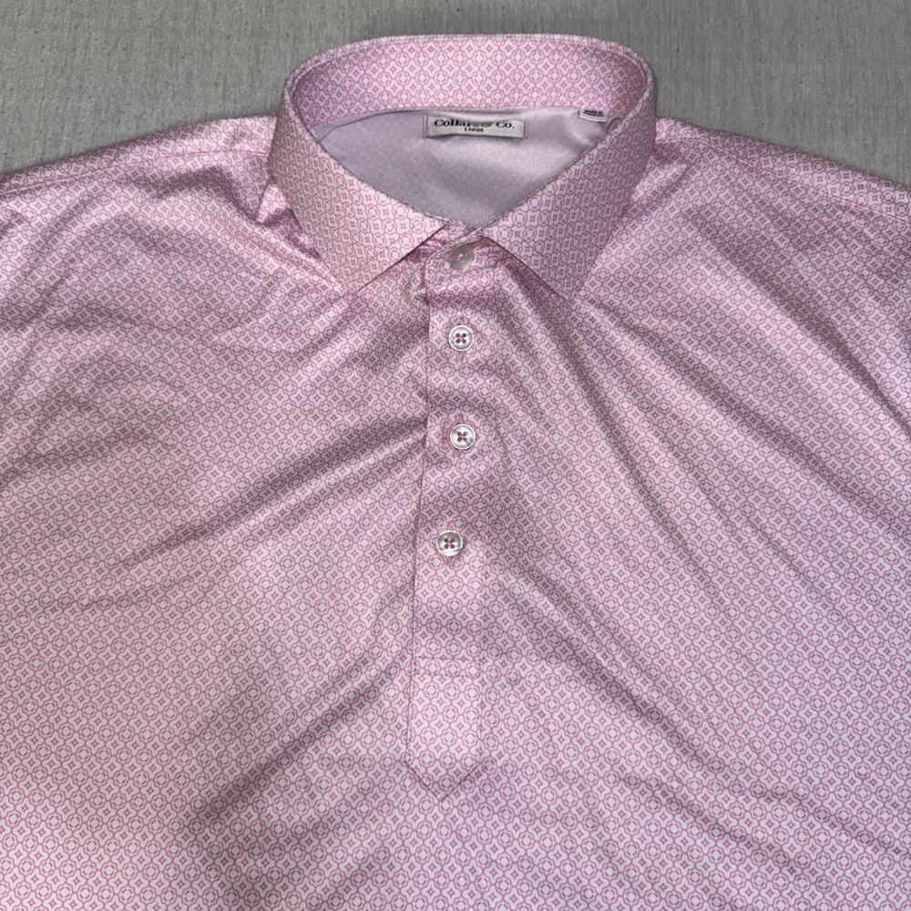 Collars & Co Golf Polo Pink Geometric Print Size Large Preppy New Without Tags